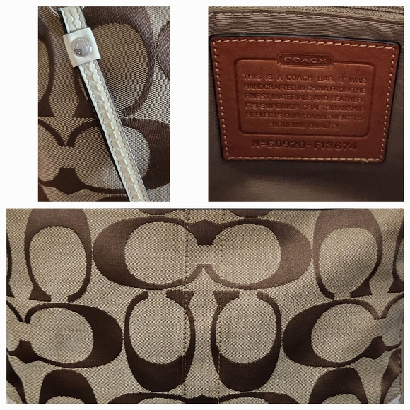 COACH Signature Brown/tan Jacquard Canvas and Patent Leather Zip Tote - Picture 14 of 16